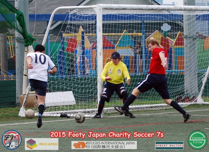 Rich S makes a block - Footy Competitions Japan Charity Soccer 7s 2015